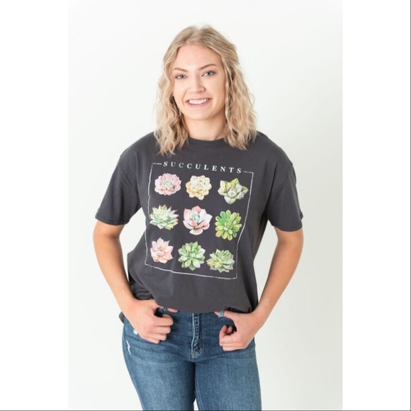 🆕 Charcoal Succulents Oversized Graphic Tee - Picture 9 of 10